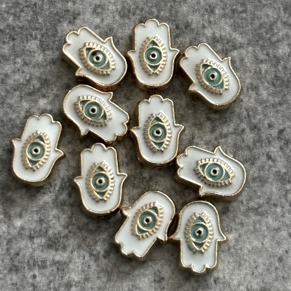 Evil Eye Hamsa Charms – White & Gold with Teal Eye New - Picture 1 of 6